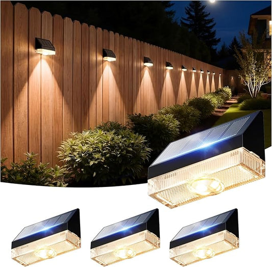 VOLISUN Solar Fence Lights Outdoor Waterproof, High Brightness LED Spot Lens Deck Lights, Fence Post Solar Lights, Solar Powered Wall Lighting Decor for Outside Patio Backyard Railing Pool, 4 Pack