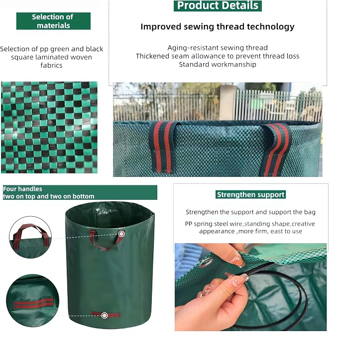 4 Pack 137 Gallons Reusable Yard Waste Bags, Heavy Duty with Double Bottom Layer & 4 Reinforced Handles, Extra Large Leaf Lawn and Garden Waste Bags for Debris, Grass Clipping