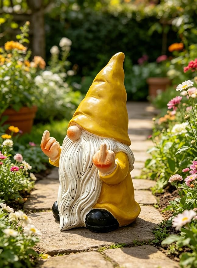 QINJIEJIE Sunflower Yellow Garden Gnomes Outdoor Funny Gnome 3.5in Naughty Gnomes for Fairy Garden Yard Decoration Lawn Ornament Gnome Statue for Home Decor