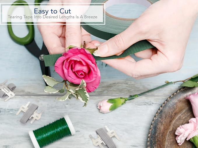 Royal Imports Floral Tape Green, Flower Stem Wrap Adhesive Waterproof Florist Tape for Decorative Bouquets Arranging and Crafts - 0.5" (60 Yd/180Ft) - 3 Rolls