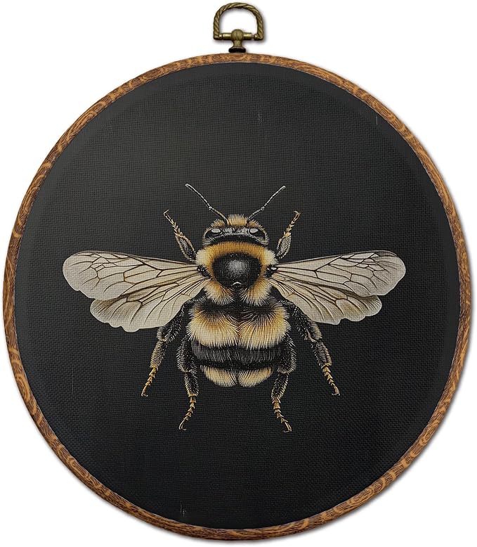DOFQZ Dark Academia Bumble Bee Round Wall Art Decor, Vintage Moody Honey Bee Framed Wall Art, Gothic Bumblebee Canvas Wall Hanging Decor for Home Bedroom Living Room, 10x10