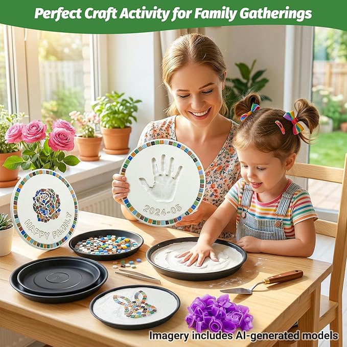 U0U Stepping Stone Kit Includes 4 Size Round Cement Molds,Mosaic Tiles and Carving Tools,DIY Garden Stepping Stone Kit for Kids,Family,Outdoor Walkways Pavement Decoration (No Concrete Mix)