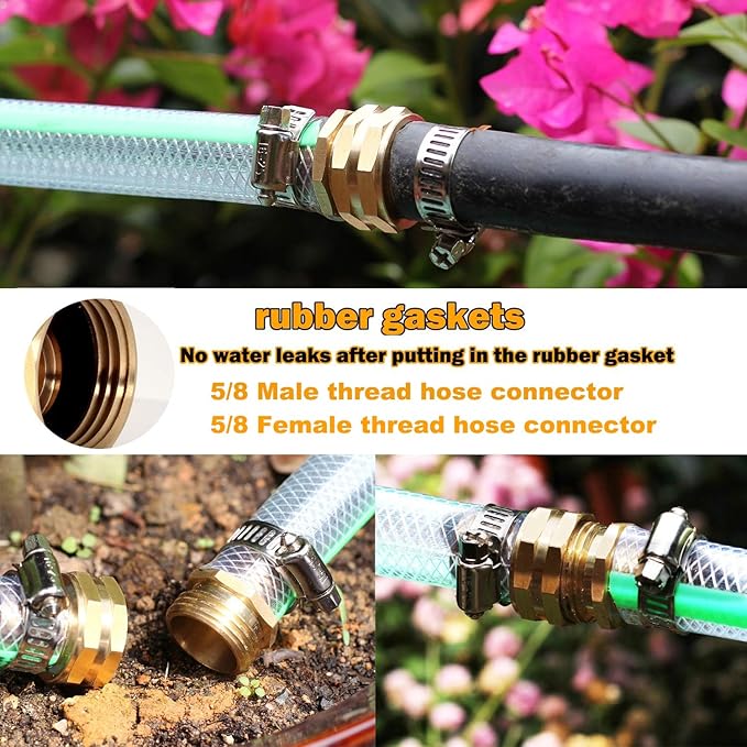 SIGURANTA Garden Hose Repair Connector with Clamps Hose End Repair Kit,5/8" Barb Garden Hose Fittings Male and Female brass garden hose ends (5/8"Barb-4 Set)