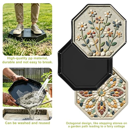 5 Pack Octagonal Stepping Stone, Reusable Heavy Duty Plastic Concrete, DIY Garden Path Walkway Patio Yard Lawn Decor Cement Molding (5, 10 in)