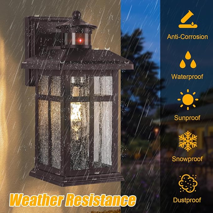 Brilvibera 2 Packs Motion Sensor Outdoor Lights- Outdoor Porch Lights Light Fixtures Motion Sensor Bronze, Porch Lights Outdoor Bronze, Exterior Lights for House, Garage, Door