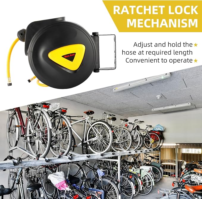 8MILELAKE Retractable Auto Rewind Air Hose Reel Wall Mount Tool Air Compressor 33ft x5/16inches 180 degree rotation Air Hose Reel