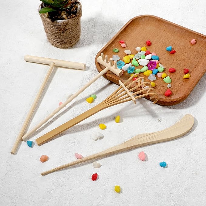 4 PCS Mini Sand Rake Zen Garden Tools for Desk, DIY Zen Sand Garden Rock Rake Accessories, Small Stamp Rakes Set for Home Office Gift Gardens Beds Decor