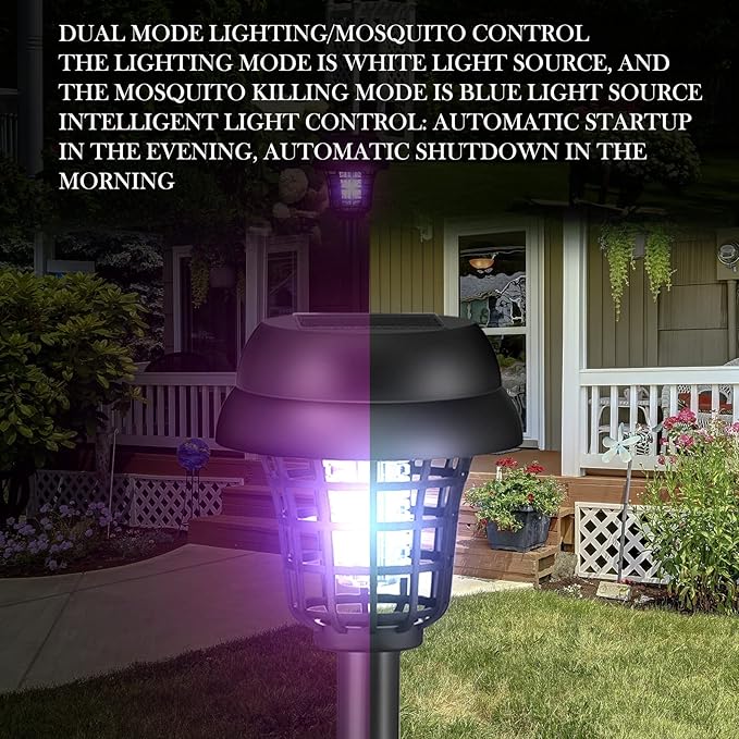 Qualirey 4 Pcs Solar Bug Zapper Waterproof Mosquito Killer Solar Light Power Repellent Lamp for Moth, Gnat, Fly, Small Flying Insect Indoor Outdoor Garden Patio, Purple & White (Plastic, Black)