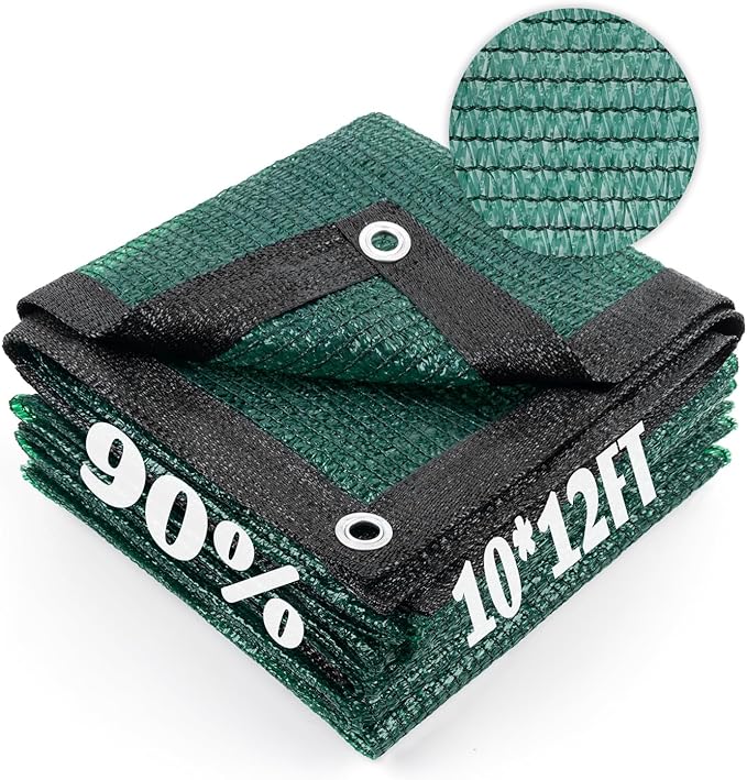 Cool Area 90% Sun Shade Cloth Mesh Tarp with Grommets for Plant Cover 10x12ft Patio Canopy Garden Pergola Greenhouse Car Barn Kennel Dark Green