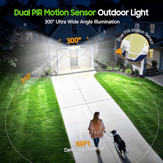 2026 Solar Flood Lights 4000LM, Dual Motion Sensor Solar Lights Outdoor Waterproof, Curved 300° Wide Beam & Large 3500mAh Adjustable Solar Security Lights for Yard-1Pack White