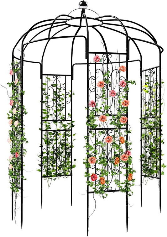Birdcage Shape Garden Arch Arbors, 9.8'H x 6.8'W (81.5"W x 118"H) Pergola Pavilion for Climbing Plants Outdoor, Wedding Arches for Ceremony Party, Metal Garden Arbor for Patio, Backyard (Black)