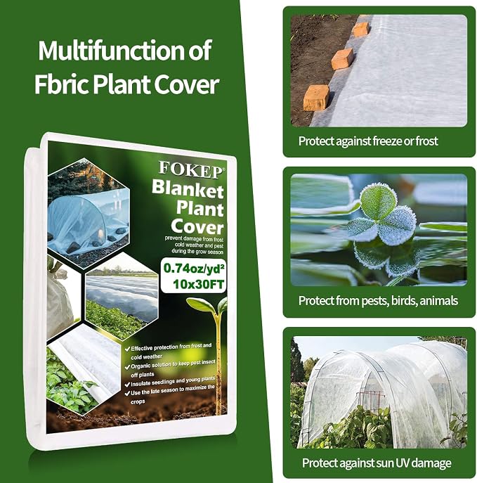 10Ft x 30Ft Plant Covers Freeze Protection, Reusable Frost Cover Plants Blanket for Winter, Floating Row Fabric Cover for Vegetables, Insect Protection, Sunscreen, Season Extension, 0.74oz/yd²