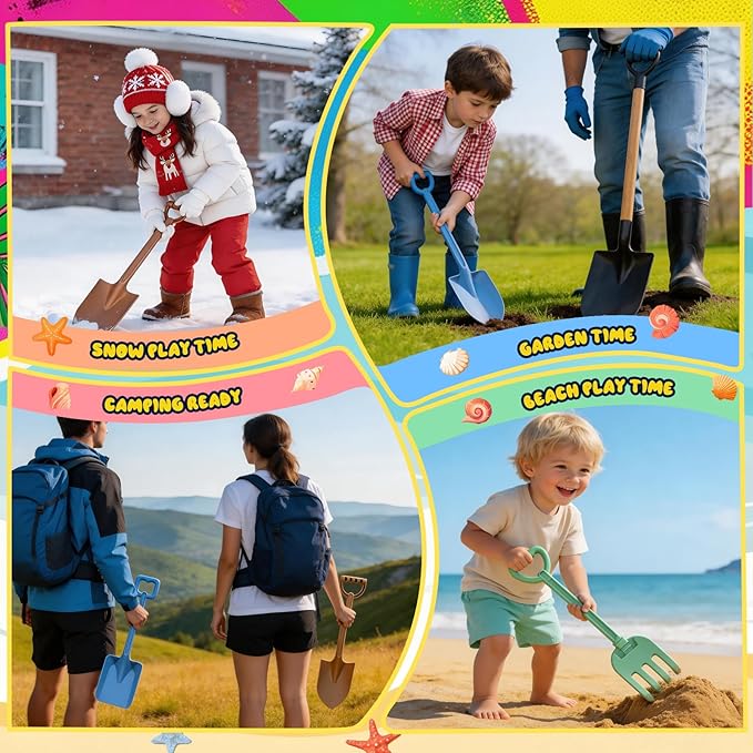 Beach Shovels Set for Kids & Adults, Great for Beach Digging, Sandbox Play, Garden Tasks, Snow Shoveling & Outdoor Fun, Suited for Party Bundles, Gardening Planting, Summer Activity Essentials