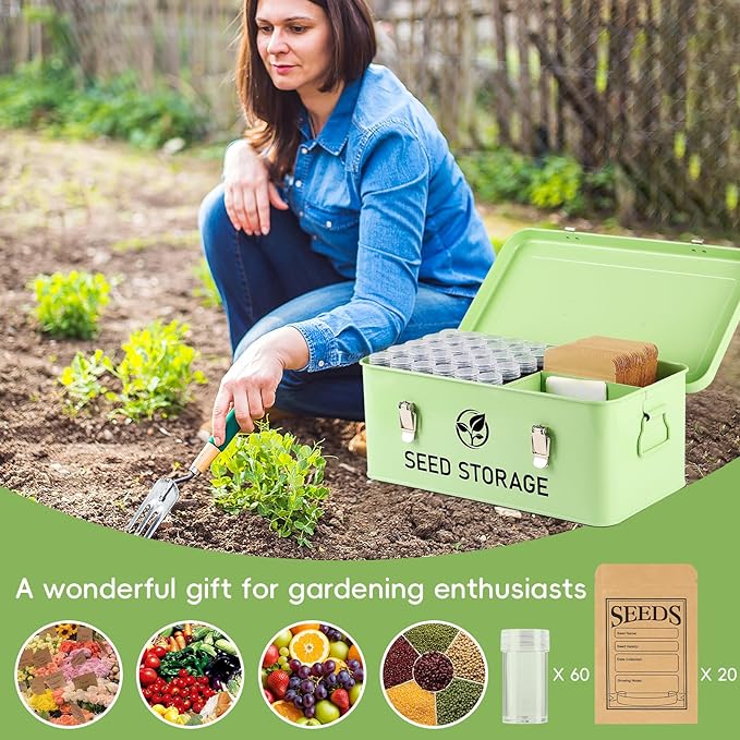 Seed Storage Organizer, Metal Seed Vault Bank Saving Containers Box (Seeds not Included)