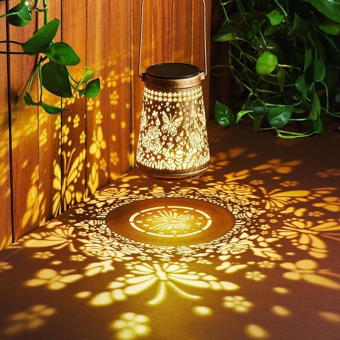 4 Pack Solar Lanterns Outdoor Waterproof Birthday Gifts for Women Mom Grandma, Hollowed-Out Metal Butterfly Hanging Solar Lantern Lights Outdoor Decor, 2 Lighting Modes for Yard, Patio