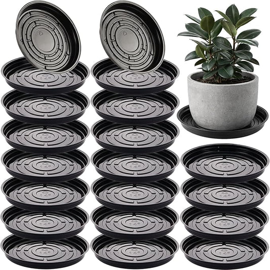 20 Packs 14 Inches Large Black Plant Saucers for Indoor Outdoor Use Heavy Duty Plastic Plant Trays for Planter Bulk Flower Pot Drip Trays to Catch Water, 4 to 20 Inch