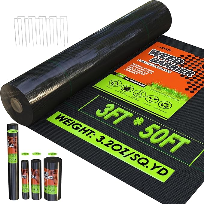 3x50FT Weed Barrier Landscape Fabric Heavy Duty, 3.2oz Durable Geotextile Fabric, Block Gardening Ground Cover Weed Mat, Weed Control Garden Cloth for Landscaping, French Drains, Yard Driveway