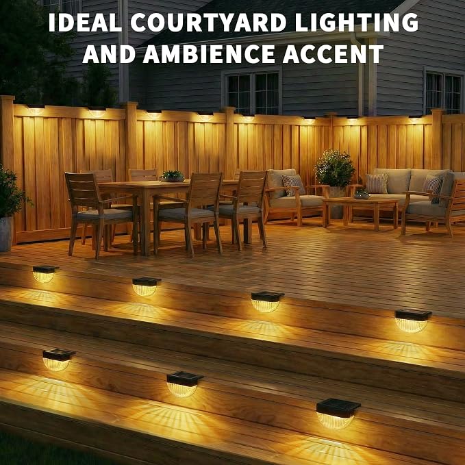 VOLISUN 16 Pack Solar Deck Lights Outdoor, Warm White LED Solar Step Lights for Outside, Waterproof Fence Light for Patio, Deck, Stairs, Yard, Pool and Porch (Black)