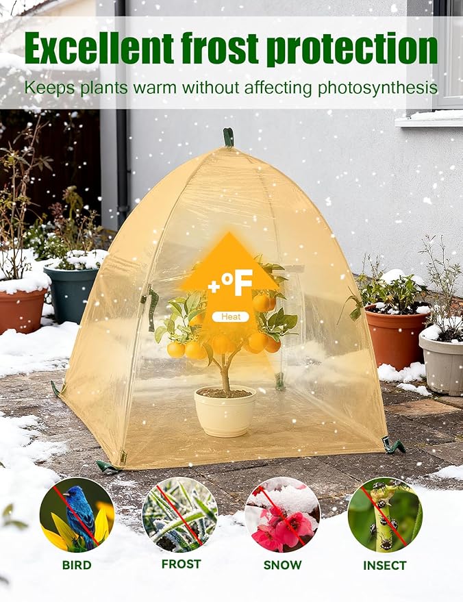 2 Pack Plant Covers Freeze Protection, Winter Plant Covers with Stakes, Clear Outdoor Garden Frost Cover, Portable Plant Flowers Mini Greenhouse Cover for Outdoor & Indoor Use