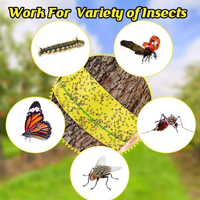 12 Rolls Spotted Lantern Fly Tree Trap 30 Feet Each Roll Lanternfly Tree Outdoor Fruit Fly Sticky Strips Paper Insect Sticky Barrier Trunk Wraps to Protect Plant, Lawn, Garden(Yellow and Green)
