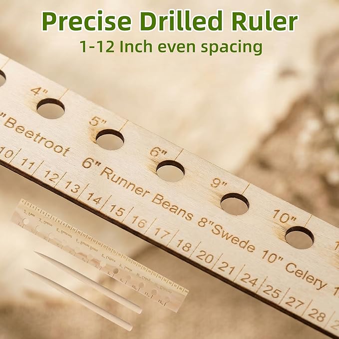 Spacer Tool Seeder Planting Ruler, Precision Seed Spacer & Ruler with Holes and Plant Dibber, for Vegetable, Garden, Yard, Wooden with Holes