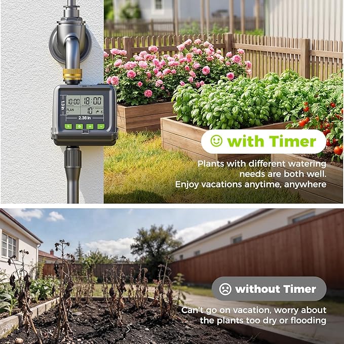 Sprinkler Timer- Hose Timer for Garden Hose, Brass Inlet Programmable Watering Timer w/Rain Delay, Outdoor Auto& Manual Drip Irrigation Controller System for Lawn Yard Greenhouse, 3 Plans