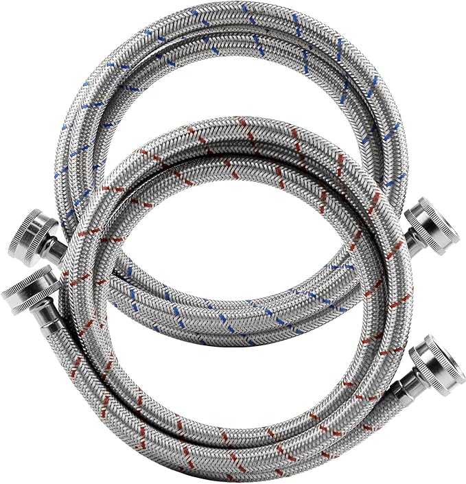 Washing Machine Hoses,Stainless Steel Washing Machine Hose 4ft -2 Packs Braided Premium Washer Hoses Supply Lines-washer hoses 4ft Hot and Cold Striped Water Connection