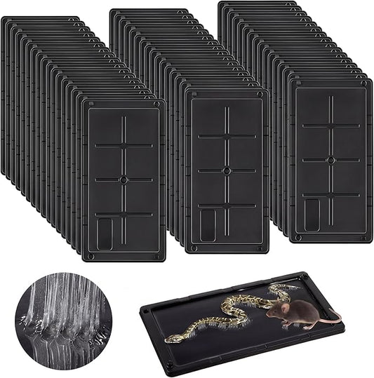Qualirey 48 Pack Rat Glue Traps 10x5 Inch, Pre-Baited Heavy Duty Mouse Sticky Traps for Mice Snakes Roaches, Large Adhesive Glue Boards with Peanut Scent, No Touch Disposal, Indoor Outdoor (Black)