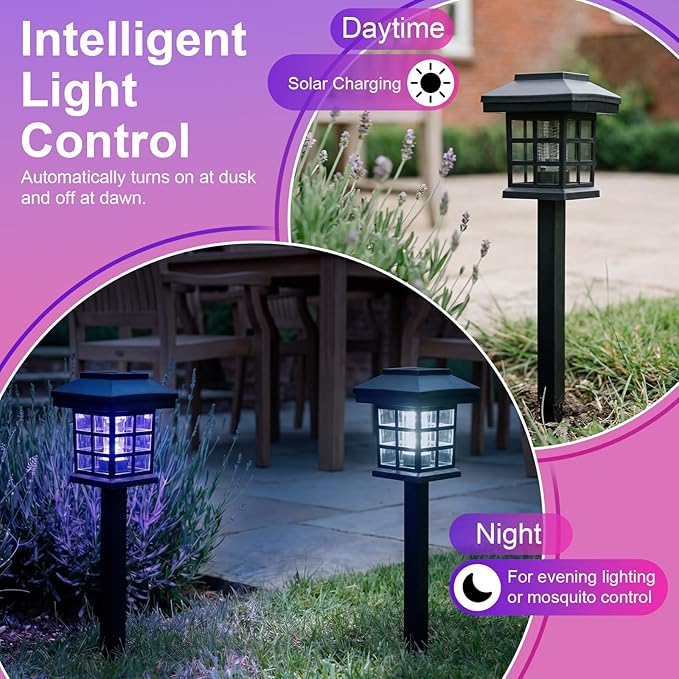 4 Pcs Solar Bug Zapper Outdoor Waterproof 2 in 1 Mosquito Zapper Solar Powered Mosquito Fly Trap Repellent Lamp Kills Bugs LED Lamp with White Purple Light for Garden Patio Yard Lawn (Black)