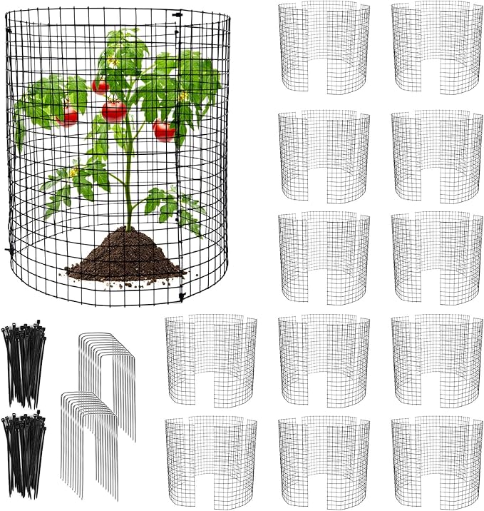 36 PCS Round Plant Protector from Animals, 12Pack 12'' x 12'' Metal Plant Cages，30Pcs Metal Mesh to Keep Animals Out, Garden Protection Bunny Barricades, Wire Plant Protectors for Rabbits Chicken Duck