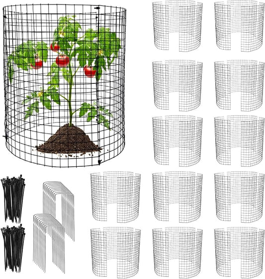 36 PCS Round Plant Protector from Animals, 12Pack 12'' x 12'' Metal Plant Cages，30Pcs Metal Mesh to Keep Animals Out, Garden Protection Bunny Barricades, Wire Plant Protectors for Rabbits Chicken Duck