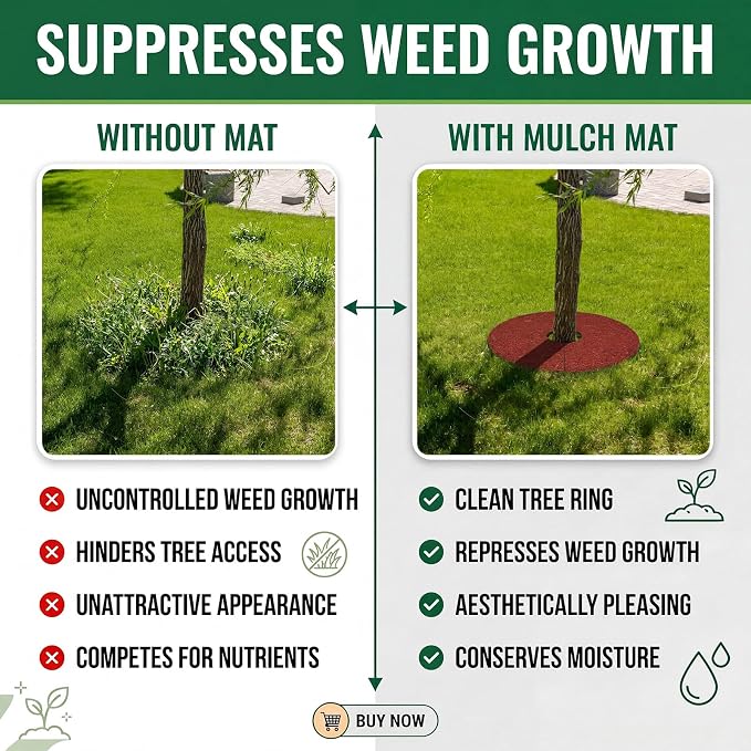 Peryiter Double Side Rubber Mulch Tree Ring, Heavy Duty Rubber Mulch Mat, Tree Root Protector Mat Reversible Round Root Ring Weed Barrier for Prevent Animal Dig (8 Pcs,Red)