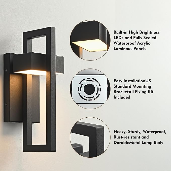 Outdoor Wall Lights Modern LED Exterior Lighting Fixtures, 3000K 20W Outdoor Wall Sconce for Porch, Matte Black Outside Wall Mount Lights for Front Door House Garage (1pack)