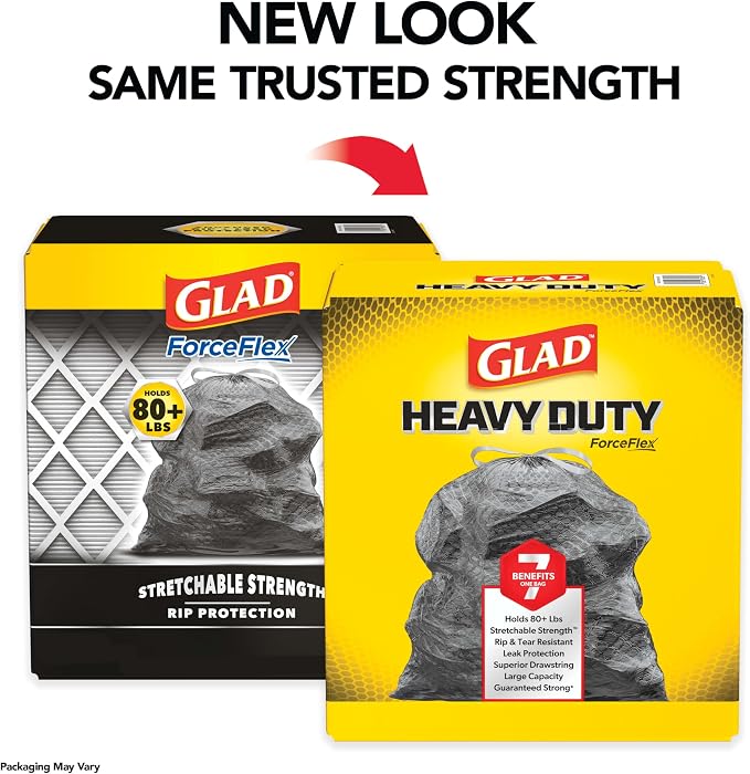 Glad ForceFlex Trash Bags 30 Gallon | Black | LeakGuard Protection | Stretchable Strength | 68 Count, Pack of 4