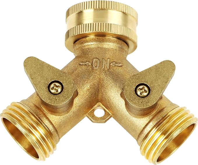 Lifynste 2 Way Brass Hose Splitter, 3/4" Brass Hose Connectors, Y Garden Hose Connector Adapter, 2 Pack