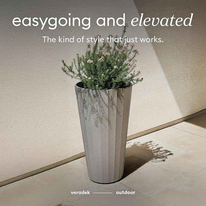 Veradek Column Series 26" Tall Outdoor Planter for Porch & Patio | Durable Plastic-Stone Material w/Shelf | Modern Décor for Plants & Flowers
