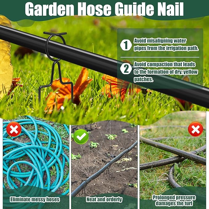 Shimeyao 16 Pack Garden Hose Guide Stakes, Heavy Duty Hoses Guides for Garden, Adjustable Metal Hose Guards for Flower Beds, 8" Low Profile Plant Saver Spike for Yard & Lawn, Black
