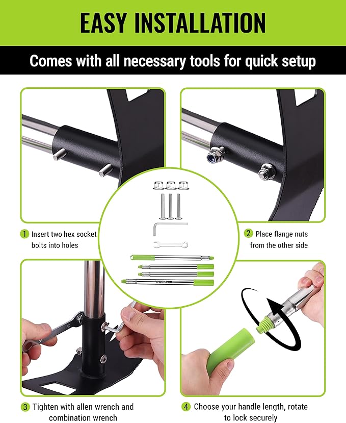 WORKPRO Weed Puller Tool with Long Handle – 2-in-1 Garden Hoe & Weed Rake, 29"-56" Adjustable Manual Weeding Tool, Uprooting Weed Remover Gardening Weeder Tools for Yard, Lawn, Patio and Garden