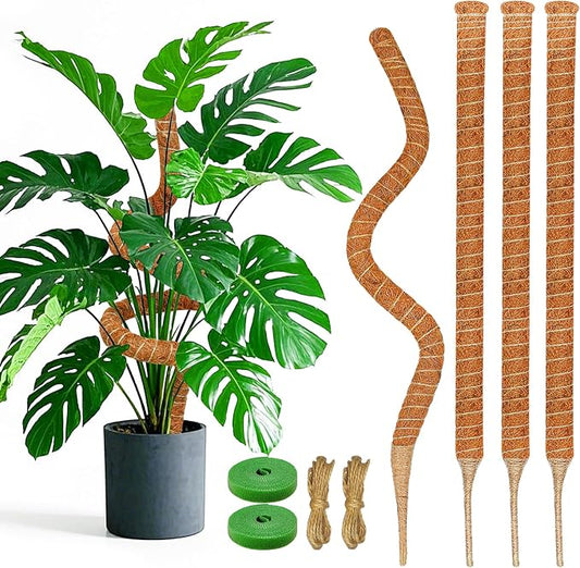 4 Pack 28 Inch Moss Pole Monstera Plant Support, Coir Moss Poles for Climbing Indoor Plants, Bendable Plant Stake Trellis for Potted Plant, Pothos, Philodendron