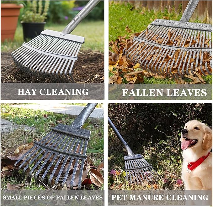 GARDENWORK Leaf Rake for Leaves,36-73" Long Garden Rake,25 &11 Tines Heavy Duty Leaf Rake for Lawns,Adjustable Stainless Steel Handle,Yards, Grass, Garbage, Weeds, Debris