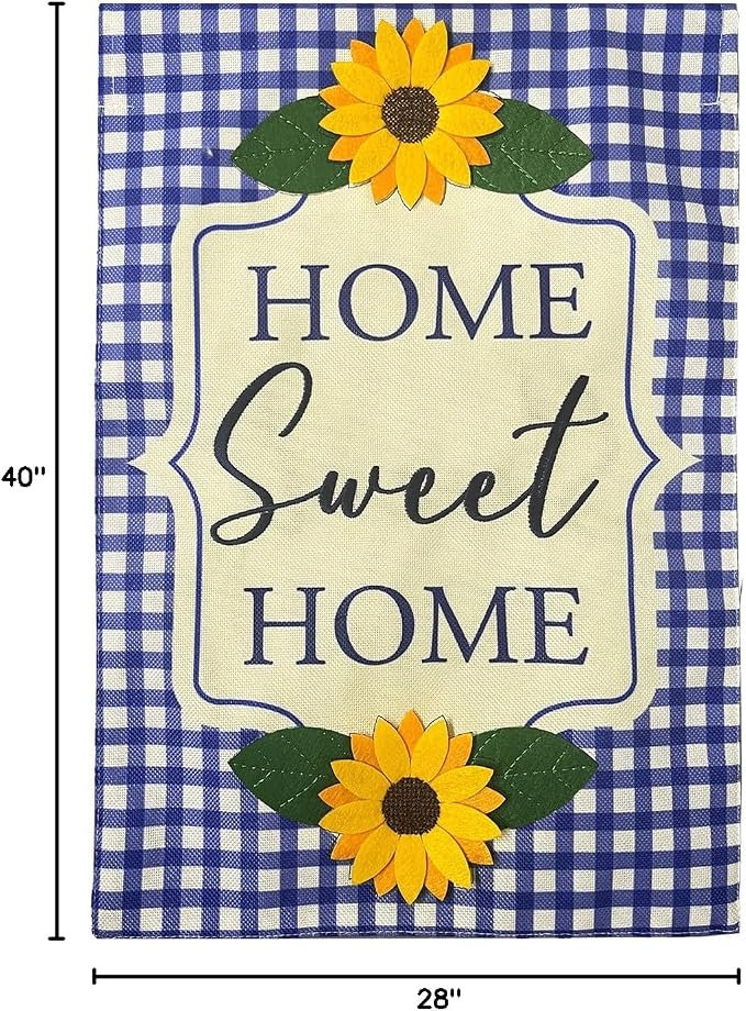 Briarwood Lane Blue Checkered Sunflowers Burlap House Flag