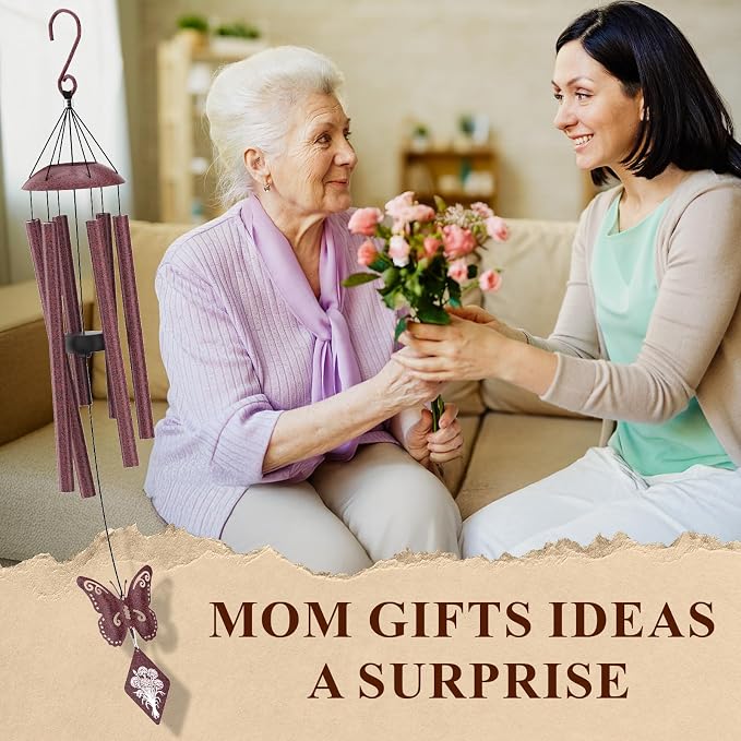 Butterfly Wind Chime, Unique Mom Gift Wind Chimes, Birthday Gifts Present for Mom Mother from Daughter Son, Best Gifts Ideas for Christmas Birthday Mother's Day, 36'' Deep Tone Windchime