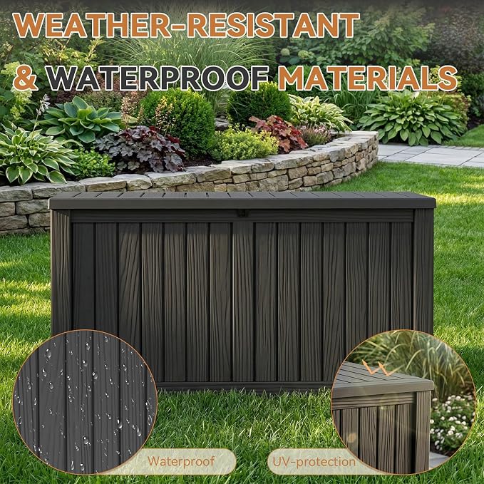 180 Gallon Outdoor Storage Box Waterproof, Resin Lockable Deck Box with Lid, Large Capacity Weatherproof Container for Patio Furniture, Side Table and Cushions (Black, 180 Gallon)
