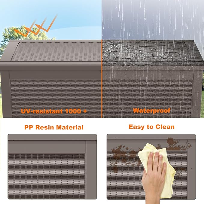 320 Gallon Outdoor Storage Box Waterproof, Resin Lockable Deck Box with Lid, Large Capacity Weatherproof Container for Patio Furniture Pool Accessories, Cushions(Grey, 320 Gallon)