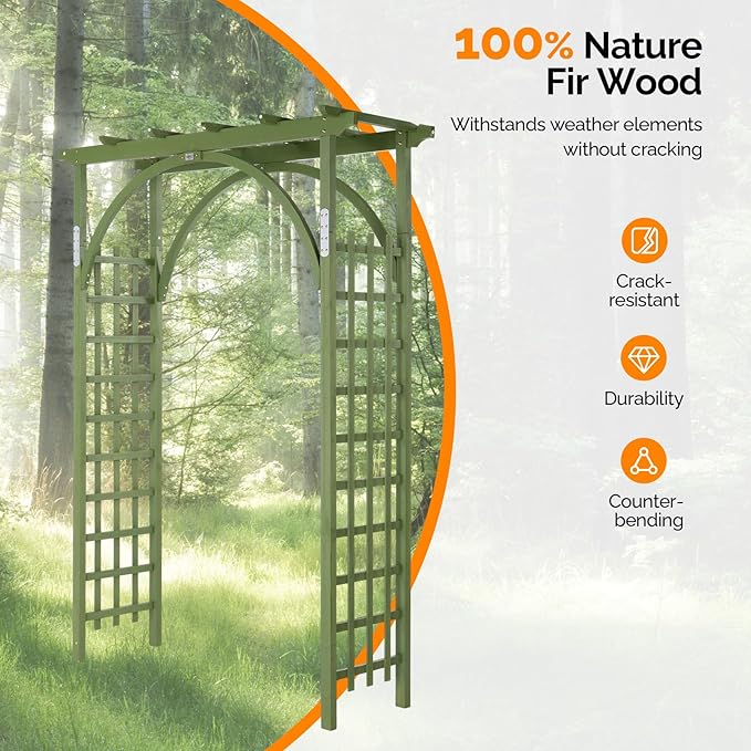 VINGLI 85in Wooden Arbor, Wedding Arch for Ceremony, Wood Trellis for Plant Climbing, Christmas Decor Pergola for Garden Backyard, Lawn (Olive Green)