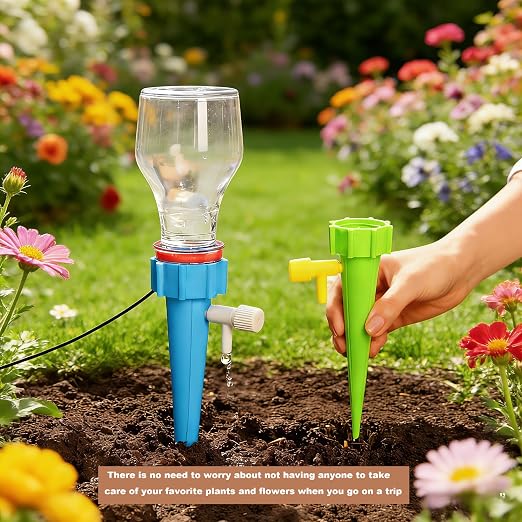 10 Pack Self Watering Spikes for Plant Drip Irrigation System with Adjustable Valve Automatic Waterer for Indoor & Outdoor Pots Self Watering Planter Insert Alternative to Watering Globes