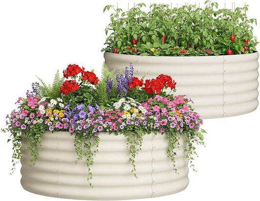 2-Pack 4x1.5ft Galvanized Raised Garden Bed, Outdoor Planter Bed, Metal Planter Box for Gardening and Planting,Milk White