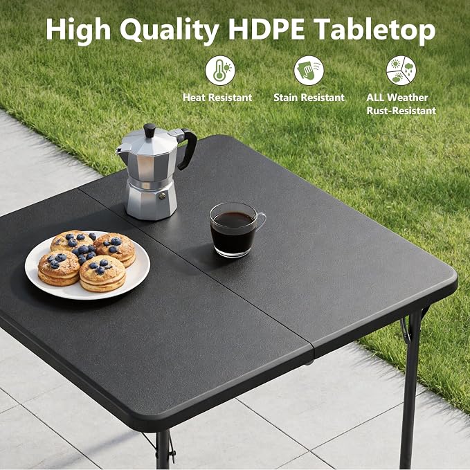Folding Table, 36 Inch Square Foldable Card Table with Carrying Handle, Heavy Duty Fold-in-Half Portable Table No Assembly, Ideal for Picnic, Camping, RV Travel, Parties, BBQs, Crafting and Indoor Use