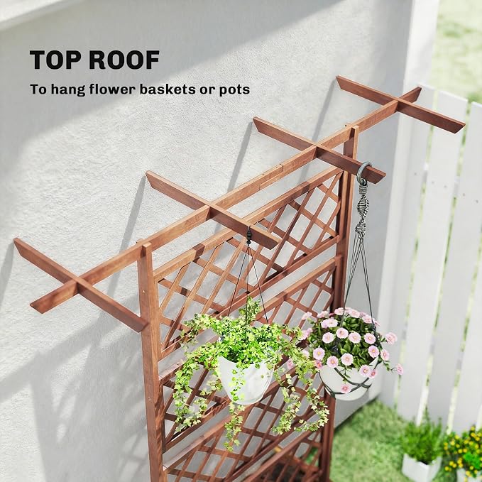 Outsunny Wood Planter Box with Trellis, Raised Garden Bed Privacy Screen Planter Box for Climbing Plants, Vines, Vegetables, Flowers, 63" x 21.75" x 72"