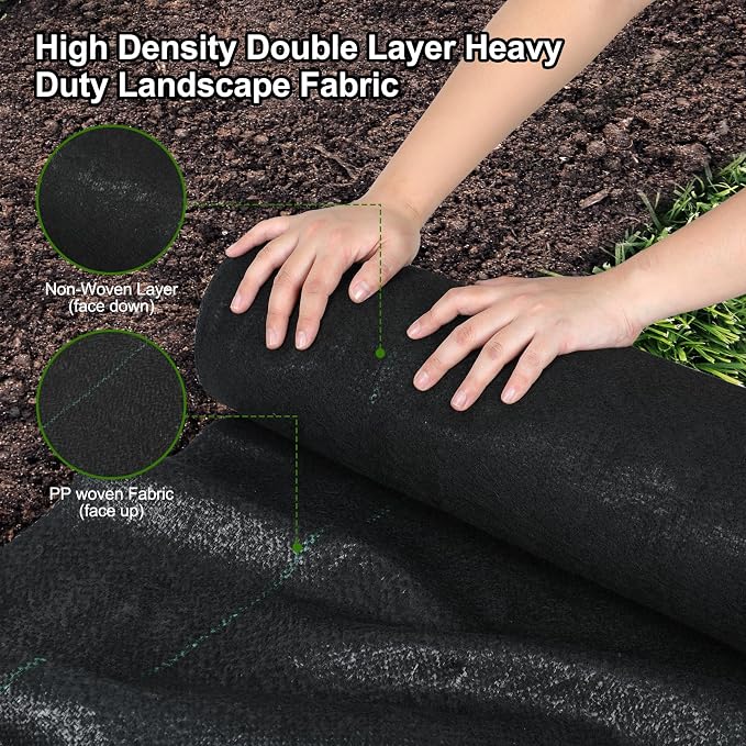 Jevrench 5oz Weed Barrier Landscape Fabric Heavy Duty, 6ft x 250ft Dual-Layer Premium Garden Landscaping Fabric, Ground Cover Weed Control Fabric Outdoor Weed Mat Garden Lawn Fabric